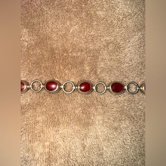 Vintage Taxco Mexican sterling silver red Jasper or coral bracelet - Picture 11 of 16